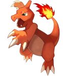  charmeleon claws commentary_request fangs flame-tipped_tail full_body highres no_humans open_mouth pokemon pokemon_(creature) simple_background solo teo_(telo_ruka) white_background 