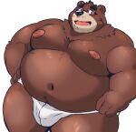  12beat13 2022 anthro belly big_belly black_nose brown_body hi_res humanoid_hands kemono male mammal mature_male moobs navel nipples overweight overweight_male simple_background solo ursid 