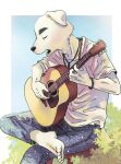  animal_crossing barefoot canid canine canis domestic_dog feet guitar jewelry k.k._slider male mammal musical_instrument necklace nintendo pasikon plucked_string_instrument singing solo string_instrument video_games 