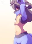  absurd_res anthro blue_body blue_fur fur hands_behind_back hi_res humanoid looking_at_viewer lucario male nintendo pok&eacute;mon pok&eacute;mon_(species) pose smile solo video_games xael_the_artist 