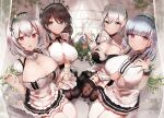  4girls absurdres apron azur_lane bangs black_hairband blush braid breasts charybdis_(azur_lane) choker cleavage clothing_cutout collarbone dido_(azur_lane) dress elroud0050 frills gloves grey_eyes grey_hair hair_between_eyes hairband hermione_(azur_lane) highres holding large_breasts long_hair looking_at_viewer maid_headdress multiple_girls official_alternate_costume open_mouth purple_eyes red_eyes short_hair short_sleeves sirius_(azur_lane) sleeveless smile thighhighs underboob underboob_cutout very_long_hair white_apron white_gloves white_hair white_thighhighs yellow_eyes 