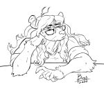  ambiguous_gender anthro bodily_fluids boo3 eyewear glasses hair jj_(boo3) long_hair mammal messy_hair monochrome murid murine nonbinary_(lore) notched_ear rat rodent slightly_chubby solo sweat 