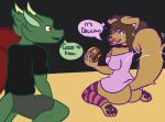  anthro big_butt bottomless burger butt canid canine canis clothed clothing comic domestic_dog dragon female food hi_res holding_food holding_object huge_butt july_shepherd_(nokamiwd) kian_donavah_(nokamiwd) legwear male mammal nokamiwd open_mouth pawpads raised_tail scalie simple_background smile stockings tail_motion tailwag thick_thighs tongue topwear topwear_only western_dragon wide_hips 