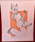  andromorph animal_genitalia animal_pussy canid canine canine_pussy evil_grin feral fox genitals graphite_(artwork) hi_res intersex kaimstain leafhoof mammal marker_(artwork) nonbinary_(lore) paper pencil_(artwork) pinup pose pussy smile solo traditional_media_(artwork) 