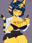  &lt;3 &lt;3_eyes absurd_res animal_crossing ankha_(animal_crossing) anthro big_breasts body_writing bottomwear bra breasts cleavage clothed clothing domestic_cat felid feline felis female hi_res mammal nintendo panties skirt solo underwear video_games xabelha 