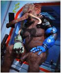  3d_(artwork) age_difference anthro belly big_belly body_hair chest_hair cybernetic_arm cybernetic_limb cyberpunk digital_media_(artwork) elephant elephantid genitals hi_res huskyman huskyman24 male mammal nude older_male penis piercing proboscidean soldier solo trunk tusks veteran warrior 