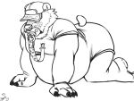  anthro beard belly big_belly brickoven clothing diaper diaper_under_clothing facial_hair hat headgear headwear hi_res infantilism male mammal mature_male onesie overweight overweight_male pacifier solo ursid 