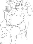  anthro belly big_belly brickoven chair dialogue diaper eyewear furniture glasses hi_res lagomorph leporid male mammal muscular muscular_male overweight overweight_male rabbit sitting solo strongfat text whiskers 