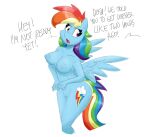  anthro anthrofied breasts cutie_mark english_text equid equine female flutterthrash friendship_is_magic genitals hair hasbro hi_res mammal medium_breasts multicolored_hair multicolored_tail my_little_pony nipples nude pegasus pink_eyes pussy rainbow_dash_(mlp) rainbow_hair rainbow_tail simple_background text white_background wings 