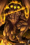  abs anthro balls balrog_(the_lord_of_the_rings) bodily_fluids circumcised demon fire genital_fluids genitals hi_res horn humanoid_genitalia iudicium86 j._r._r._tolkien male middle-earth_(tolkien) monster muscular nipples pecs penis precum solo vein whip wings 