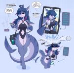  anthro ball big_breasts breasts cellphone cleavage clothed clothing english_text female fish hi_res holding_cellphone holding_object holding_phone kilinah marine one-piece_swimsuit phone shark swimwear text volleyball_(ball) 