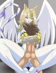  anthro bandai_namco blue_eyes blush clothing digimon digimon_(species) duo female gloves handwear heigani hi_res male male/female nefertimon nude sex taichi_kamiya wings 