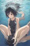  1boy 1girl amagami bangs black_hair black_swimsuit blue_swimsuit blush botan_m breasts bubble cameltoe closed_mouth collarbone competition_swimsuit furrowed_brow hands_on_another&#039;s_head highres knees_up medium_breasts messy_hair nanasaki_ai one-piece_swimsuit paid_reward_available pool shorts sitting_on_face smile solo_focus swimsuit tachibana_jun&#039;ichi two-tone_swimsuit underwater 
