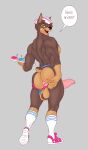  absurd_res anthro anus big_butt boosterpang butt butt_grab canid canine canis clothed clothing dialogue dobermann domestic_dog hand_on_butt hi_res jockstrap male mammal partially_clothed pinscher puffy_anus solo underwear 