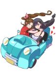  2girls absurdres aerith_gainsborough arms_around_neck asymmetrical_bangs bangs bare_shoulders black_hair bracelet braid braided_ponytail breasts brown_hair cleavage driving earrings elbow_gloves final_fantasy final_fantasy_vii final_fantasy_vii_remake gloves green_eyes ground_vehicle hair_between_eyes hair_ribbon headlight heart highres jacket jewelry large_breasts long_hair looking_at_another low-tied_long_hair motor_vehicle multiple_girls open_mouth parted_bangs pickup_truck red_eyes red_jacket ribbon shirt shoji_sakura short_sleeves side_mirror sidelocks smile sparkle sports_bra suspenders tifa_lockhart truck upper_body white_background white_shirt yuri 