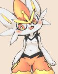  anthro blush breasts cinderace doneru female fur genitals head_crest head_tilt hi_res looking_down navel nintendo nipples pok&eacute;mon pok&eacute;mon_(species) pussy red_body red_fur simple_background sitting sketch small_breasts smile solo video_games white_body white_fur 