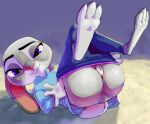  2022 3_toes absurd_res anthro bodily_fluids breasts cleft_of_venus disney feet female fur genital_fluids genitals grey_body grey_ears grey_fur hand_on_butt hi_res humanoid_genitalia humanoid_pussy judy_hopps lagomorph leporid long_ears looking_at_another mammal narrowed_eyes nipples nude pink_inner_ear pink_nose pivoted_ears purple_eyes pussy rabbit seductive shadow simple_background small_breasts soles solo toes wet white_body white_fur zigrock001 zootopia 