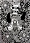  1girl abstract alina_gray blunt_ends bow buttons cowboy_shot cross_tie detached_collar doppel_(madoka_magica) faceless flower fur_cuffs gem greyscale hair_between_eyes hat hatching_(texture) highres lapel long_hair magia_record:_mahou_shoujo_madoka_magica_gaiden magical_girl mahou_shoujo_madoka_magica monochrome old_dorothy peaked_cap puffy_short_sleeves puffy_sleeves rigel0310 short_sleeves sidelocks skirt striped striped_skirt v-neck vertical-striped_skirt vertical_stripes very_long_hair virus waist_bow 