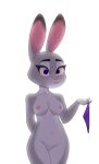  absurd_res anthro border breasts camel_toe clavicles clothing disney ears_up eyelashes female furbeyond genitals grey_body hi_res holding_object judy_hopps lagomorph legs_together leporid looking_at_viewer mammal panties purple_eyes pussy rabbit raised_hand simple_background solo underwear white_background white_border zootopia 