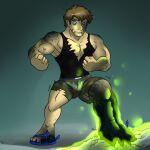  aggrobadger anthro asymmetrical_transformation biceps big_muscles body_size_growth bottomwear bulge clothing cracked_ground cracks flexing footwear glowing godzilla godzilla_(series) growth human human_to_anthro male mammal mid_transformation muscle_growth muscular muscular_male scalie size_transformation solo species_transformation standing tail_growth toho topwear torn_bottomwear torn_clothing torn_footwear torn_topwear transformation transformation_sequence 