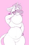  2022 ambiguous_gender ambiguous_prey anthro anthro_pred anthro_prey antlers belly big_belly big_ears breasts chilledgoats eyebrows featureless_breasts featureless_crotch female female_pred fingers giraffe giraffid hair hi_res horn long_tail mammal neck_bulge oral_vore pink_background simple_background thick_thighs vore wide_hips 