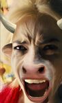  absurd_res animal_humanoid anthro batman_(series) bovid bovid_humanoid bovine bovine_humanoid cattle dc_comics edit female harley_quinn hi_res horn humanoid mammal mammal_humanoid nosetf open_mouth photo_manipulation solo transformation 