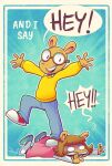  2022 5_fingers aardvark anthro arthur_(series) arthur_read brother brother_and_sister brown_hair clothing d.w._read dialogue duo english_text eyewear female fingers footwear glasses hair hi_res male mammal open_mouth open_smile shoes sibling signature sister smile speech_bubble teeth text vaporotem 