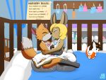  anthro baby_powder ball_gag bdsm bondage booties bouncer bound canid canine changing_table chastity_cage chastity_device clothing cottontail_rabbit crib cuddling desert_cottontail_rabbit diaper drool_on_gag duo fox gag handwear hurm_(character) imces kissing lagomorph leporid male male/male mammal mittens pacifier pacifier_gag paddle plushie rabbit reese_(reesespoofs) rocking_chair sex_toy vibrator wand_vibrator 