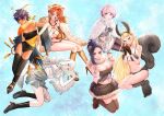  6+girls akino_sayuri animal_ears asuka_(dosanko_gyaru_wa_namaramenkoi) bikini black_dress black_footwear black_hair black_pantyhose boots breasts brown_skirt cleavage coat coat_on_shoulders dark-skinned_female dark_skin dosanko_gyaru_wa_namaramenkoi dress earmuffs fishnets fox_ears frown fur_coat fuyuki_mai fuyuki_minami gradient_hair green_hair grey_bikini grey_skirt grey_sweater hair_behind_ear head_tilt highres hina_(dosanko_gyaru_wa_namaramenkoi) ikada_kai large_breasts looking_at_viewer medium_breasts midriff multicolored_hair multiple_girls natsukawa_rena navel official_art orange_hair paw_pose pink_eyes pink_hair purple_eyes shirt short_hair single_leg_pantyhose skirt smile squirrel_tail sweater swimsuit tail white_hair white_shirt 