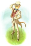  anthro baron_humbert_von_gikkingen blue_eyes bottomwear bow_tie clothed clothing detailed_background digital_media_(artwork) domestic_cat dress dress_shirt felid feline felis fur gentleman ghibli gloves grass handwear hat headgear headwear hi_res holding_clothing holding_hat holding_headgear holding_headwear holding_object looking_at_viewer male mammal multicolored_body orange_body orange_fur pants plant shirt smile solo tail_coat tan_body tan_fur the_cat_returns top_hat topwear unknown_artist vest walking_cane whiskers white_clothing white_dress yellow_sclera 