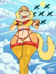  aircraft airplane anthro bra breasts canid canine canis clothing collar cuphead_(game) domestic_dog garter_belt garter_straps hi_res legwear mammal moko_(artist) panties pilot_saluki_(cuphead) thigh_highs underwear video_games wide_hips 