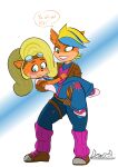  activision anthro blackfox2013 blush bodily_fluids bridal_carry carrying coco_bandicoot crash_bandicoot_(series) duo female female/female hi_res pirate_tawna sweat tawna_bandicoot video_games 