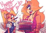  &lt;3 activision anthro birthday birthday_cake blonde_hair cake clothing coco_bandicoot crash_bandicoot_(series) dessert duo female female/female food fur hair lipstick long_hair makeup overalls sdei tawna_bandicoot video_games 