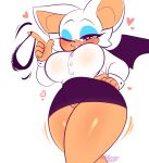  &lt;3 anthro bat_wings big_breasts bottomwear breasts chiropteran clothing dress_shirt female genitals hi_res mammal membrane_(anatomy) membranous_wings panties pussy rouge_the_bat sega shirt sillysmugz skirt solo sonic_the_hedgehog_(series) thick_thighs topwear translucent underwear wings 