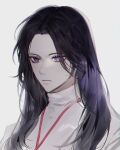  1girl black_hair closed_mouth dark expressionless face him_naeneunnom purple_eyes return_of_the_mount_hua_sect solo turtleneck undershirt uniform upper_body white_background yu_iseol_(return_of_the_mount_hua_sect) 