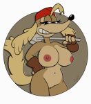  animated anthro big_breasts blonde_hair bouncing_breasts breasts canid canine canis clothing collar cuphead_(game) domestic_dog dominant dominant_female female fur gloves gloves_only hair handwear handwear_only hat hat_only headgear headgear_only headwear headwear_only high_heels humanoid_genitalia legwear looking_at_viewer mammal mostly_nude nipples nude pilot_saluki_(cuphead) pink_nipples planz34 smile smiling_at_viewer solo stockings tan_body tan_fur tongue toony video_games whip yellow_tail 