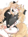  2girls animal_ear_fluff animal_ears arknights aunt_and_niece black_panties black_sweater blemishine_(arknights) blush closed_eyes erection extra_ears futa_with_female futanari heart horse_ears horse_girl horse_tail implied_fingering incest long_hair long_sleeves multiple_girls panties penis rekka simple_background speech_bubble spoken_heart sweat sweater tail thick_eyebrows uncensored underwear very_long_hair whislash_(arknights) white_background 