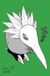  artcetona bandai_namco beak claws digimon digimon_(species) eyes_closed feral green_background hi_res kiwimon long_beak mask simple_background sitting sleeping sound_effects zzz 