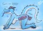  &lt;3 absurd_res anthro big_breasts blue_body bodily_fluids breasts breath butt claws cobalt_(vensaru) dragon drooling duo female genitals hi_res horn male male/female on_ground panting penetration penis saliva spikes steam text tongue tongue_out vensaru 