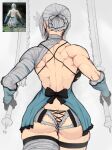  ass back bandaged_arm bandaged_leg bandages braid dress dual_wielding flower hair_flower hair_ornament hairband highres holding kaine_(nier) lingerie muscular muscular_female negligee nier_(series) screenshot sword thighhighs underwear weapon white_hair yoracrab 