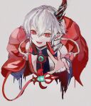  1boy blue_eyes demon_boy demon_horns demon_tail elsword horns kurayuki0404 male_focus multicolored_eyes open_mouth pointy_ears red_eyes scarf short_hair sketch solo stirbargen_(elsword) tail white_background white_hair 