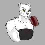  1:1 anthro breasts clothed clothing digital_media_(artwork) felid feline female fur hair hi_res image_comics invincible_(comics) lion mammal muscular muscular_female pantherine rodd.y simple_background sketch solo thokk&#039;s_daughter topwear white_body white_fur white_hair yellow_eyes 
