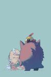  animal_on_head bird bird_on_head commentary_request flower gengar green_background highres holding holding_flower mourning natu no_humans on_head pokemon pokemon_(creature) pokemon_on_head standing tombstone wulie_errr 