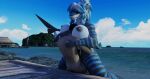  3d_(artwork) anthro beach big_breasts blender_(disambiguation) blender_cycles breasts digital_media_(artwork) duo elitedog female fish head_between_breasts hi_res human human_on_anthro interspecies male male/female mammal marine nika_sharkeh seaside shark size_difference 