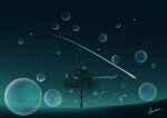  absurdres artist_name bubble comet dark fantasy floating h_yuusui highres light light_rays night night_sky no_humans original scenery signature sky sparkle star_(sky) starry_sky tree 