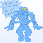  anthro belt big_eyes clothed clothing dialogue excited fur gesture hanaryuudraws hat headgear headwear hi_res humor klonoa klonoa_(series) long_ears male pac-man_(series) pointing pointing_at_self simple_background simple_coloring solo video_games 