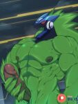  absurd_res alien anthro bna_v5 hi_res male masturbation mega_man_star_force megaman_(series) muscular muscular_male nipples omega-xis solo 