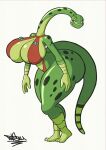  absurd_res anthro big_breasts bikini breasts clothed clothing dinosaur female green_body hi_res reptile scalie simple_background solo swimwear tansau thick_thighs white_background 