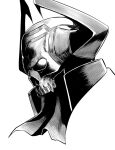  1boy fate/grand_order fate_(series) hikichi_sakuya king_hassan_(fate) male_focus mask monochrome simple_background skull skull_mask 