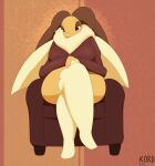  2022 anthro arthropod bee brown_background brown_eyes clothing crossed_legs female hands_on_lap hi_res hymenopteran insect kordcross legwear looking_at_viewer neck_tuft signature simple_background solo thick_thighs thigh_highs tuft wide_hips yellow_body 